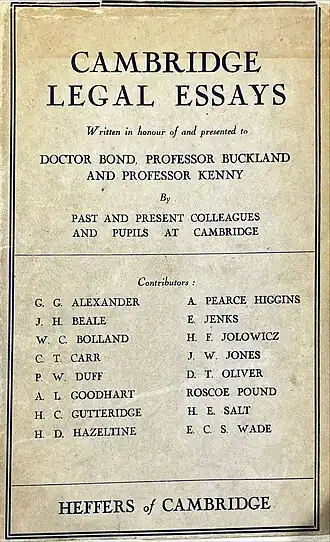 Cover of Cambridge Legal Essays, 1926