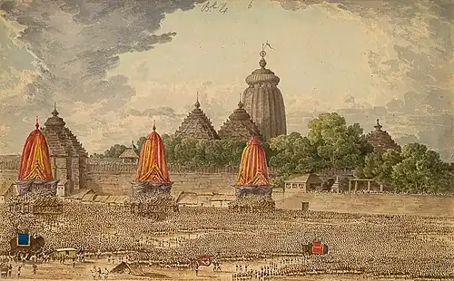 Artwork depicting the Ratha Yatra in Puri, 1818