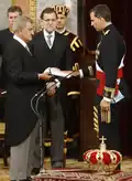 The proclamation of Felipe VI, the present king, in 2014. The crown is in the foreground