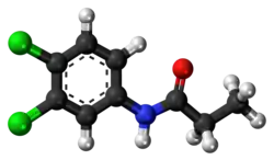 Ball and stick rendition of the propanil molecule