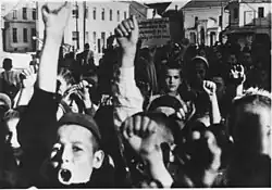 Bosnian children in Tuzla celebrate the anniversary of the 16th Muslim Brigade’s formation, 1944
