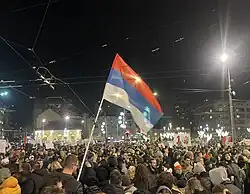 Demonstrators on the Slavija Square in Belgrade