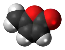 Space-filling model of the protoanemonin molecule