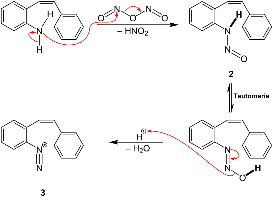 Zweiter Teil des Reaktionsmechanismus der Pschorr-Cyclisierung