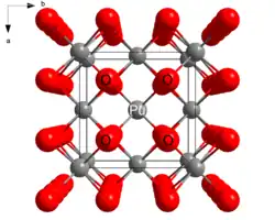 Unit cell, ball and stick model of plutonium(IV) oxide