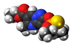 Space-filling model of the pyrazophos molecule