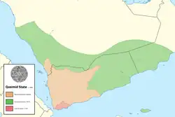 Qasimid State in 1800 with depiction of Rassid coin