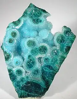 Chrysocolla and quartz specimen from the Live Oak mine above Miami. Live Oak is famous among mineral collectors for this mineral combination.