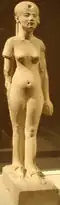 Statuette of Queen Nefertiti rendered in limestone from the workshop of the sculptor Thutmose, on display at the Egyptian Museum of Berlin