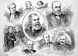 1887 artwork from The Illustrated Sporting and Dramatic News with Sir Thomas Martineau (centre) – "Awaiting The Arrival Of Her Majesty Queen Victoria"