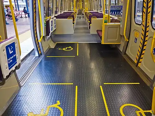 EMU allocated spaces, vestibule and priority seats.