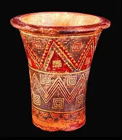 Polychrome wood qero of the Inca Empire, 16th century.