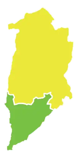 Map of Quneitra District (yellow) within Quneitra Governorate