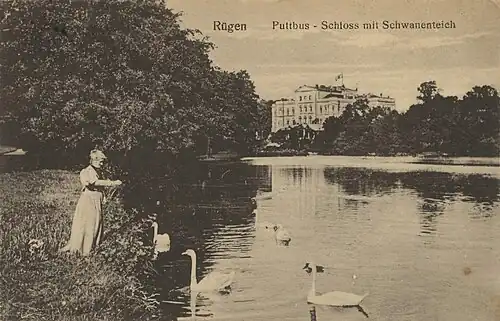 Schloss Putbus with the swan pond