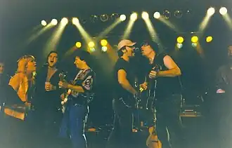The Rock Bottom Remainders, with Bruce Springsteen, performing at the American Booksellers Association convention in Anaheim, California, 1992. Photo by: Jamie Doncho.