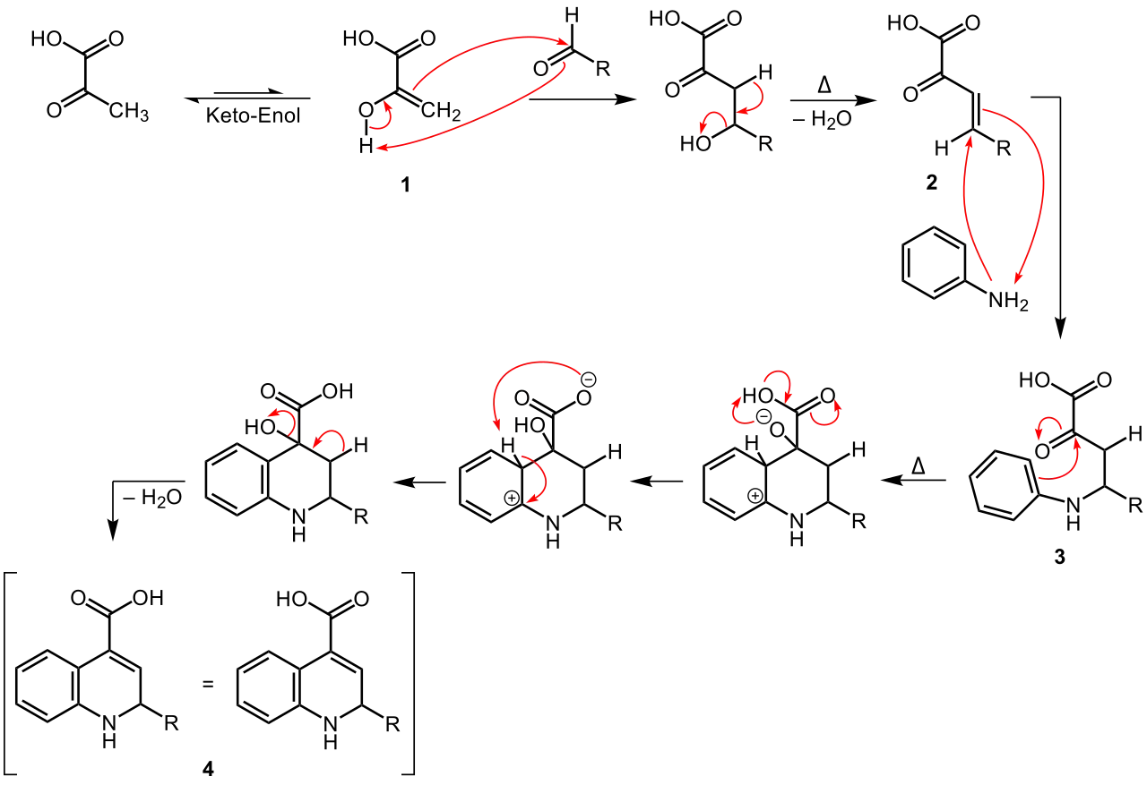 Reaktionsmechanismus-Vorschlag (1) der Doebner-Reaktion