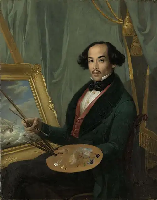 Image 11 Raden Saleh Painting: Friedrich Carl Albert Schreuel Raden Saleh (1811–1880) was a Romantic painter of Arab-Javanese ethnicity from the Dutch East Indies (now Indonesia). Born in Semarang, in 1829 he was sent to the Netherlands to study portraiture and landscape painting under artists such as Cornelis Kruseman and Andreas Schelfhout. Upon returning to Java in 1851, Saleh focused predominantly on the day-to-day lives of the Javanese, although he also completed his magnum opus, The Arrest of Pangeran Diponegoro, in this period. This painting, though long thought to be a self-portrait, is now attributed to Friedrich Carl Albert Schreuel, a German artist whom Saleh knew during his time in Europe. More selected pictures