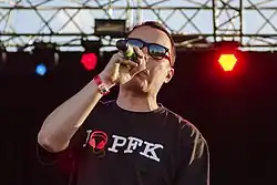 Rahim on Ursynalia festival in 2014 with PFK t-shirt