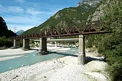Railroad bridge old Pontebbana across river Fella (Chiusaforte)
