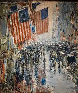 Childe Hassam, Rainy Day, Fifth Avenue, 1916, part of his Flag series[32]