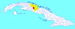 Ranchuelo municipality (red) within Villa Clara Province (yellow) and Cuba