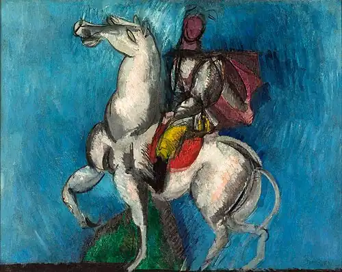 Raoul Dufy, 1914, Le Cavalier arabe (Le Cavalier blanc), oil on canvas, 66 x 81&nbsp;cm. At the outbreak of World War I this painting was confiscated from the collection of Wilhelm Uhde by the French state and sold at Hôtel Drouot in 1921