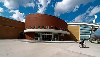 The Gerald Ratner Athletics Center, opened in 2003 and designed by Cesar Pelli, houses the volleyball, wrestling, swimming, and basketball teams.[58]