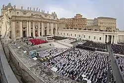 Crowds at St. Peter's Square following the death and funeral of Pope Benedict XVI, Pope Francis' predecessor before his death in April 2025.