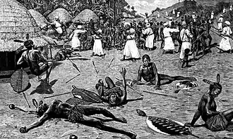 Slave raiding in Africa village