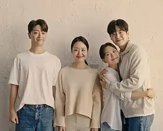 Kim (further right) as Kim Woo-jin in play Realise Happiness (2023)
