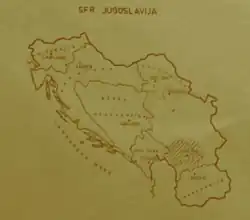 The territory of The District of Branković marked with diagonal lines within The Socialist Federal Republic of Yugoslavia (1946–1992)[7]