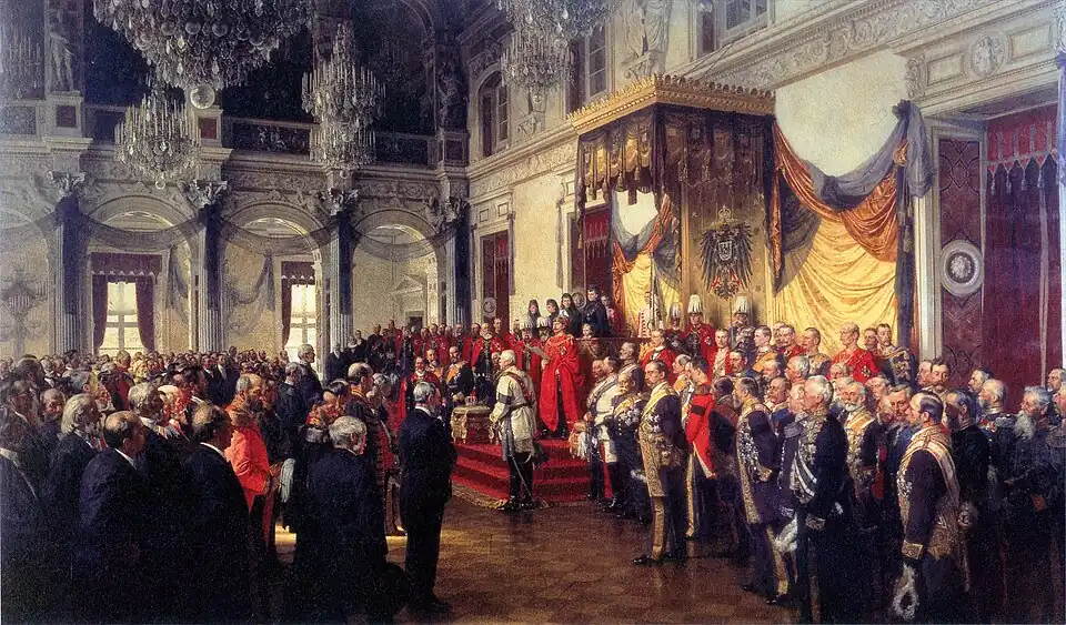 Emperor Wilhelm II opening the Reichstag in the White Hall of the Berlin Palace, 1888 (painting by Anton von Werner, 1893)