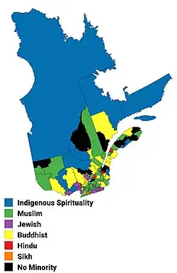 Largest non-Christian religion in Quebec by census division, 2001 census