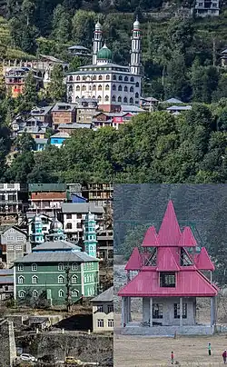 Clockwise: Jama Masjid Akhyarpur, Shiv Mandir Gandoh and Jama Masjid Gandoh