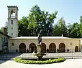 Coach house courtyard and Palace tower