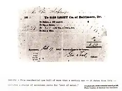 Image 24A gas bill from Baltimore, Maryland, 1834, for manufactured coal gas, before the introduction of ground-extracted methane gas. (from Natural gas)