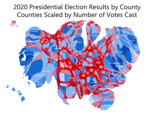A continuous county-level cartogram of the 2020 United States presidential election[u]