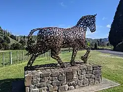 Sculpture made of horseshoes to commemorate the horse history of Kaitieke