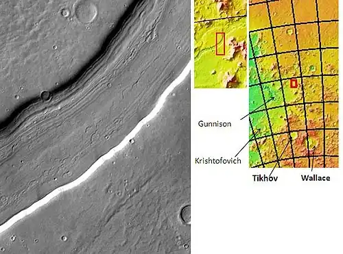 Reull Vallis with lineated floor deposits, as seen by THEMIS. Image located in Hellas quadrangle. Click on image to see relationship to other features.