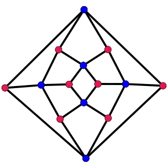 The Levi graph of the Miquel configuration. 6 blue vertices from circles, and 8 red vertices from points.