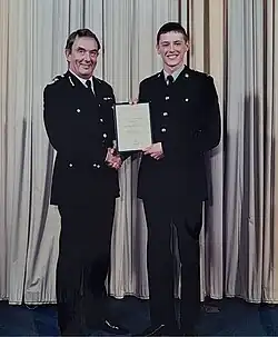 John Hoddinott presenting a Police Commendation to PC Richard FOSTER, both from Hampshire Constabulary.