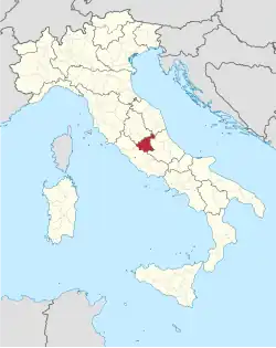 Map highlighting the location of the province of Rieti in Italy