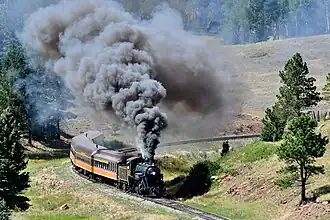 No. 18 pulling an excursion train through La Veta Pass, on August 22, 2011