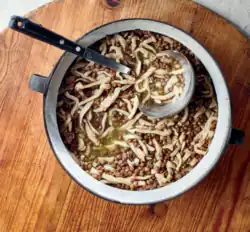 Soup with noodles and lentils