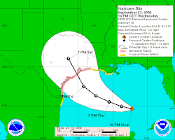 Map showing the forecast path of Rita