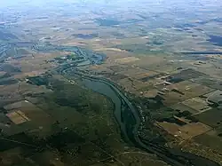 A shot of the River Murray from the air, taken on 4 December 2022. It shows high river levels.