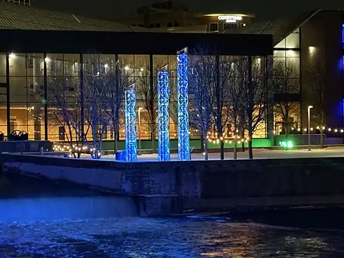 Trio as viewed from the east bank of the River Lights installation