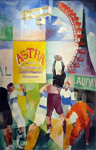 Robert Delaunay, 1913, L'Équipe de Cardiff, oil on canvas, 326 × 208&nbsp;cm, Musée d'Art Moderne de la Ville de Paris