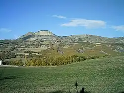 A view of La Rochette with Napoleon's Hat at 1,425&nbsp;m (4,675&nbsp;ft) and Puy de Manse at 1,646&nbsp;m (5,400&nbsp;ft)