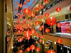 A hallway with lanterns
